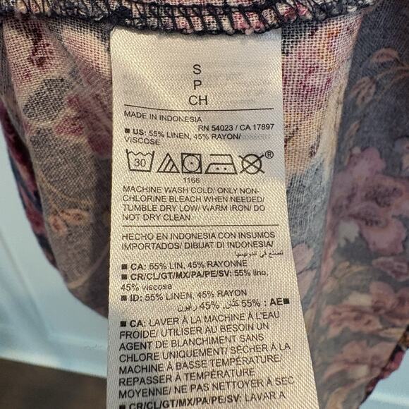 Boho Bloomcore Dress Women Small Navy Linen Blend Sundress Tiered Midi Pockets - Picture 13 of 15